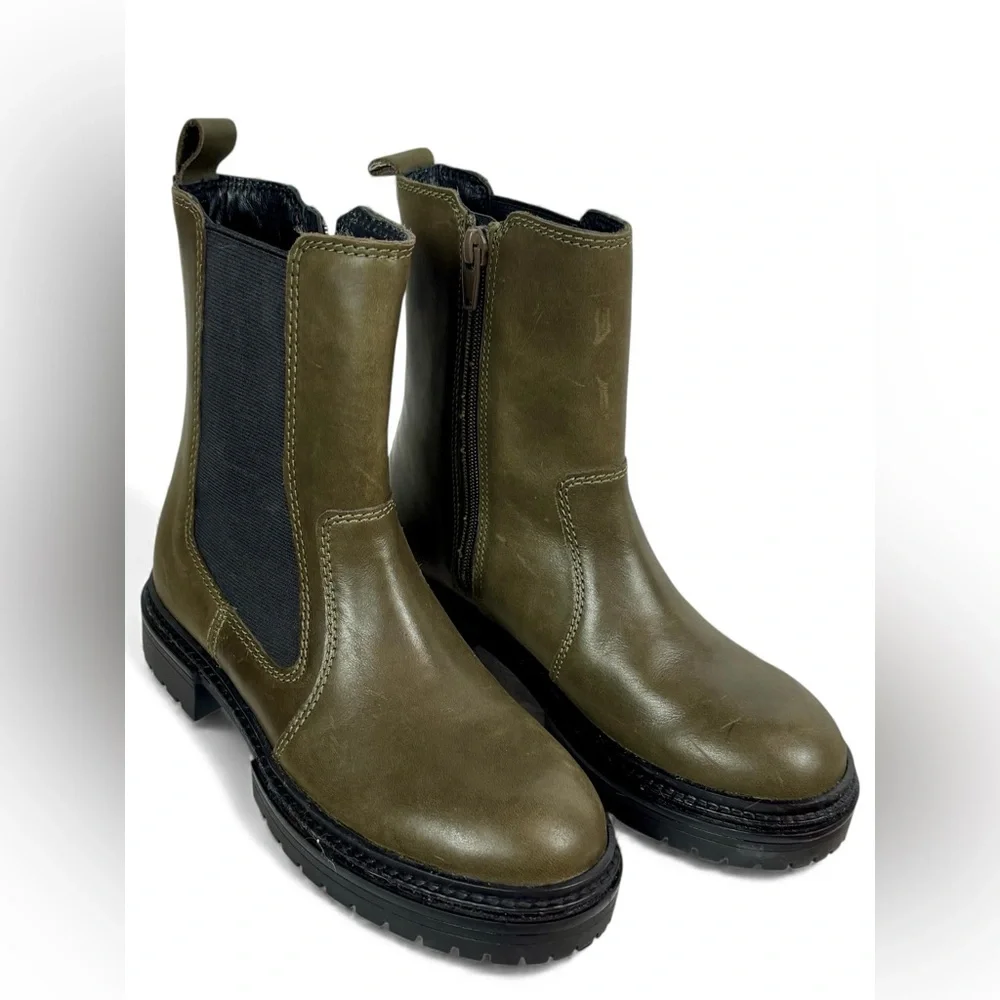 ZARA‎ Olive Green Leather Chelsea Boots Women’s EU 35 / US 3.5 /  Junior 4.5